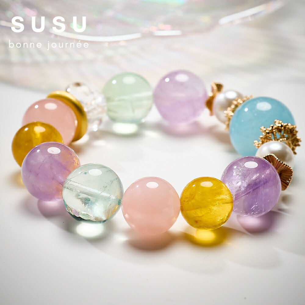 SU SU︱彩虹多寶水晶手鍊❤️粉水晶 黃水晶 紫水晶 葡萄石 拉利瑪 紅膠花 事業運 招財 轉運 能量 防小人
