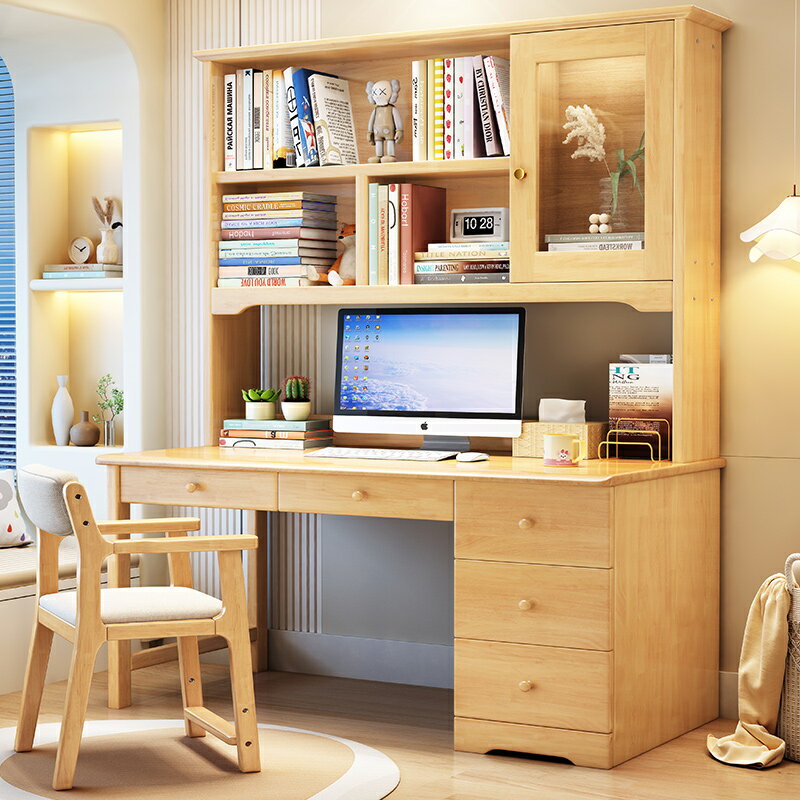 簡易現代實木電腦桌書桌書柜組合式辦公桌家用臥室成人學生寫字桌 6