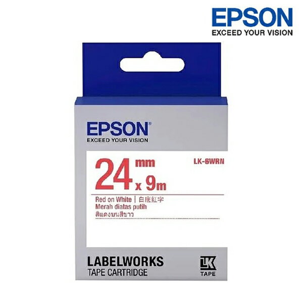 EPSON LK-6WRN 白底紅字 標籤帶 一般系列 (寬度24mm) 標籤貼紙 S656402