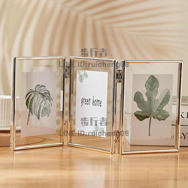 雙面透明三聯組合定製擺臺5寸6照片相框7寸8折疊玻璃相簿框架三連【步行者戶外生活館】