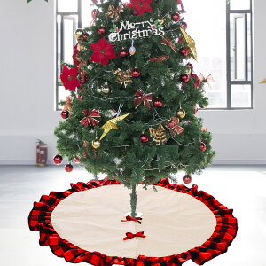 圣誕節裝飾用品格子布包邊麻布樹裙高檔格子布圣誕樹底圍裙