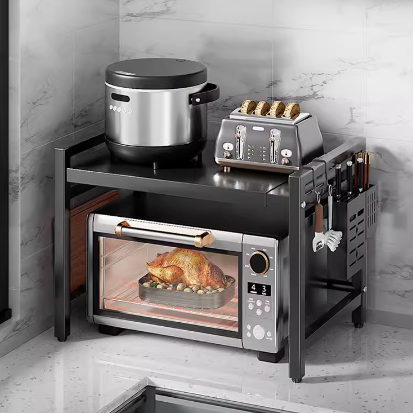 廚房微波爐架子 可伸縮置物架 多功能家用台面電飯鍋烤箱架收納支架