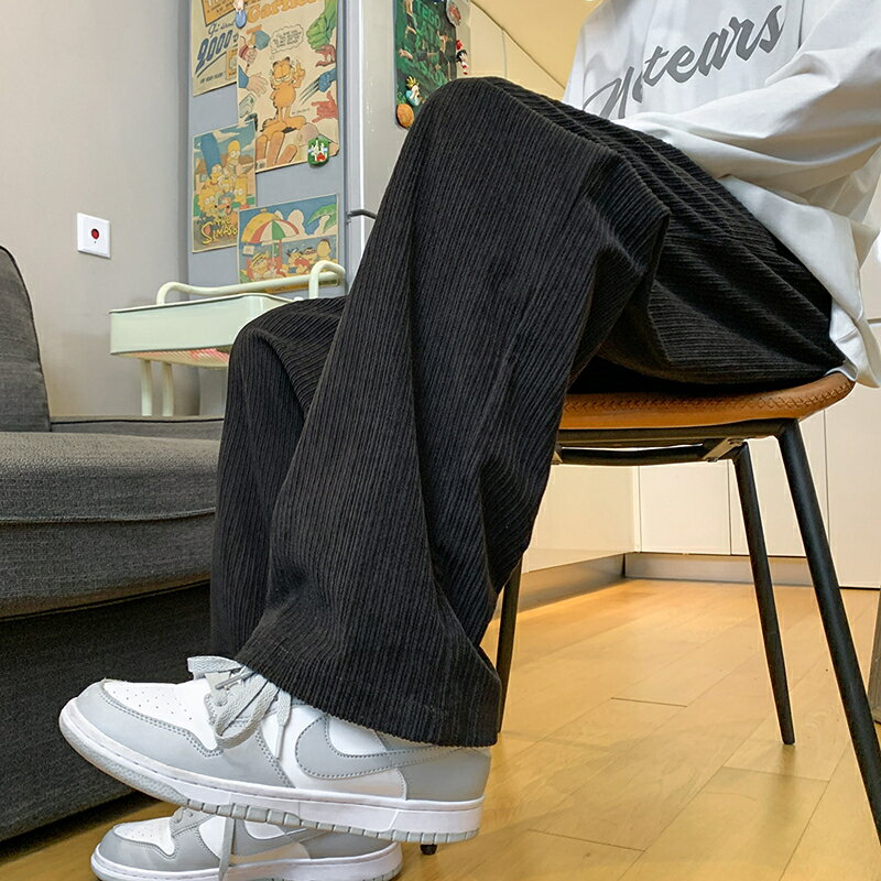 燈芯絨長褲 秋冬休閒長褲 垂感燈芯絨長褲 男女寬褲 拖地褲 顯瘦長褲 常規/加絨 寬鬆燈芯絨褲 韓國 闊腿褲