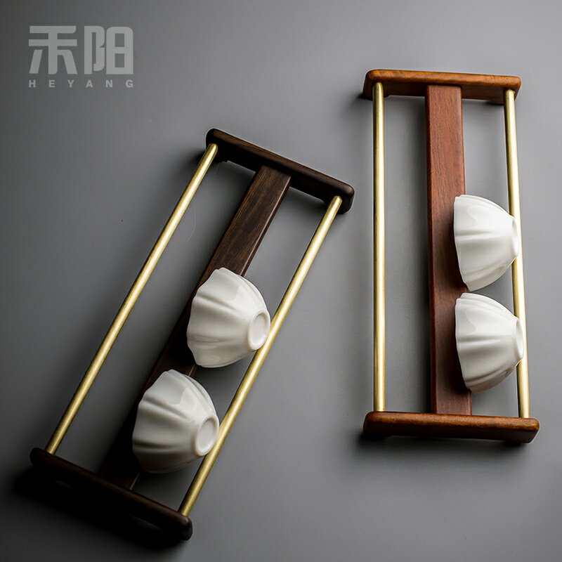黑檀木雙層茶杯架茶杯收納架杯托杯墊花梨雞翅實木茶具茶道零配件