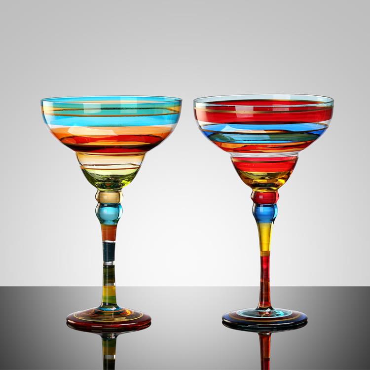 貝璃手繪個性創意瑪格麗特杯彩繪水晶玻璃杯三角杯高腳杯酒吧家居 全館免運