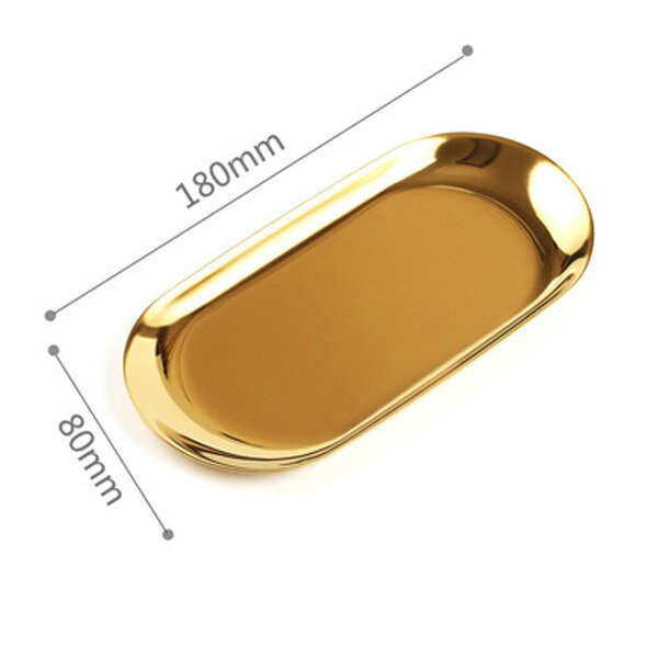 ✤宜家✤北歐創意金屬橢圓首飾盤 金色置物盤 戒指收納盤 金色桌面裝飾 擺飾