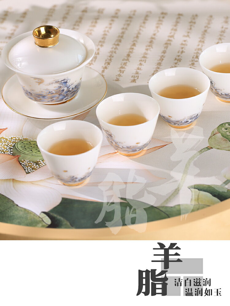所至 羊脂白玉瓷精品茶具套裝蓋碗茶壺主人杯茶杯高升圓融杯白瓷