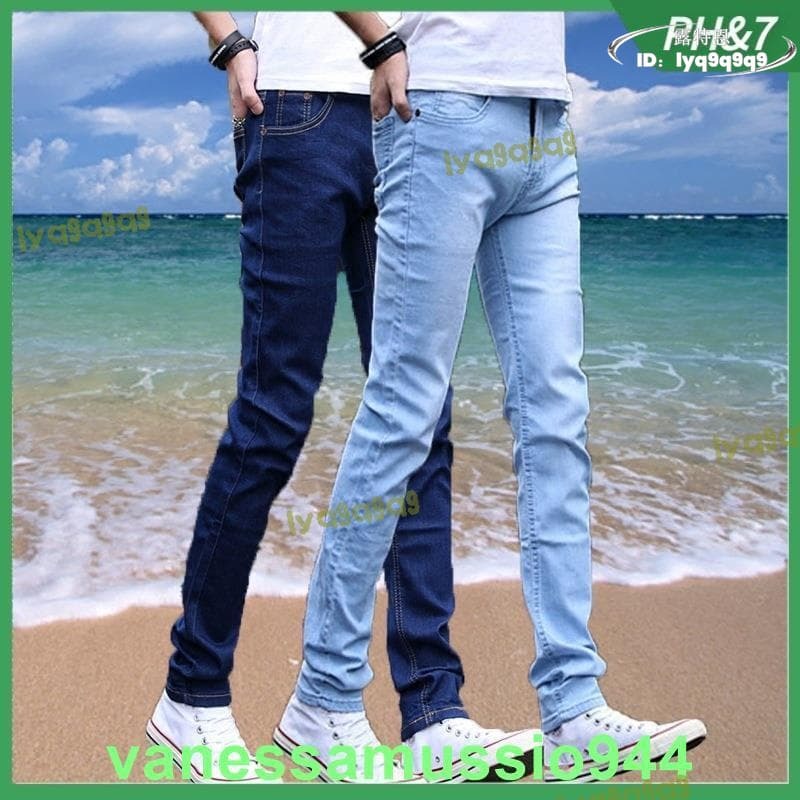 潮流衣褲【品質保證】韓版夏季薄款男士牛仔褲寬松小腳青年休閑潮流彈力休閑長褲子