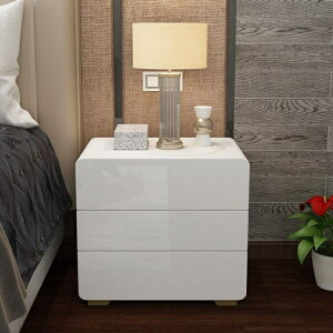床頭櫃床頭櫃簡約現代白色歐式亮光鋼琴烤漆簡易臥室抽屜床邊櫃組裝 【麥田印象】