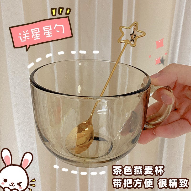 微波爐專用杯子熱牛奶杯玻璃水杯有蓋帶勺精致的咖啡杯燕麥早餐杯