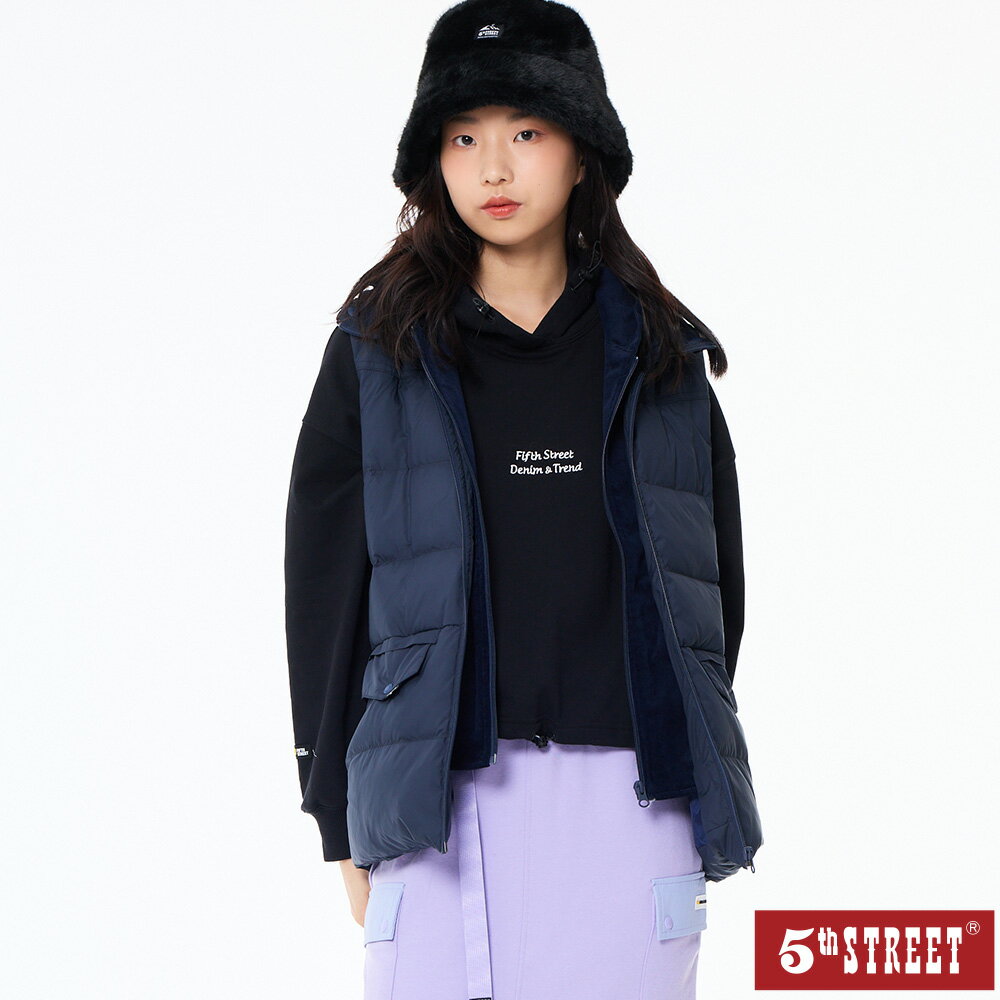 女帽羽絨背心-丈青【5th STREET】【APP下單享4%點數】