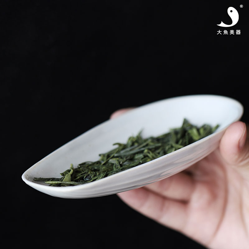大魚美器茶則陶瓷茶道配件草木灰茶勺景德鎮功夫茶具茶船茶盒零配1入