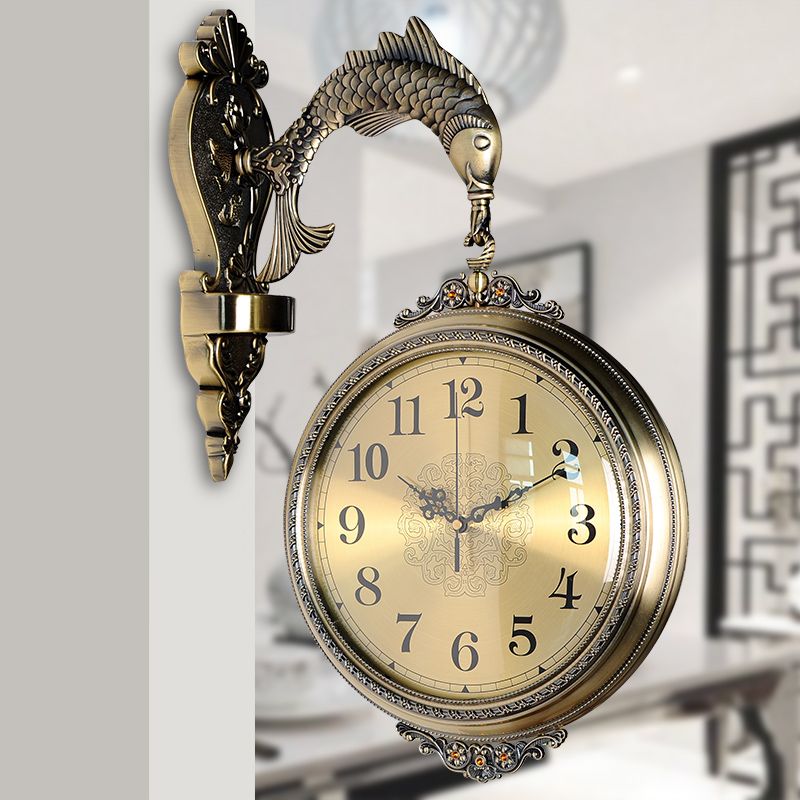 歐式全金屬雙面掛鐘 美式客廳家用鐘 表裝飾時鐘 復古大號石英鐘 掛表 交換禮物全館免運