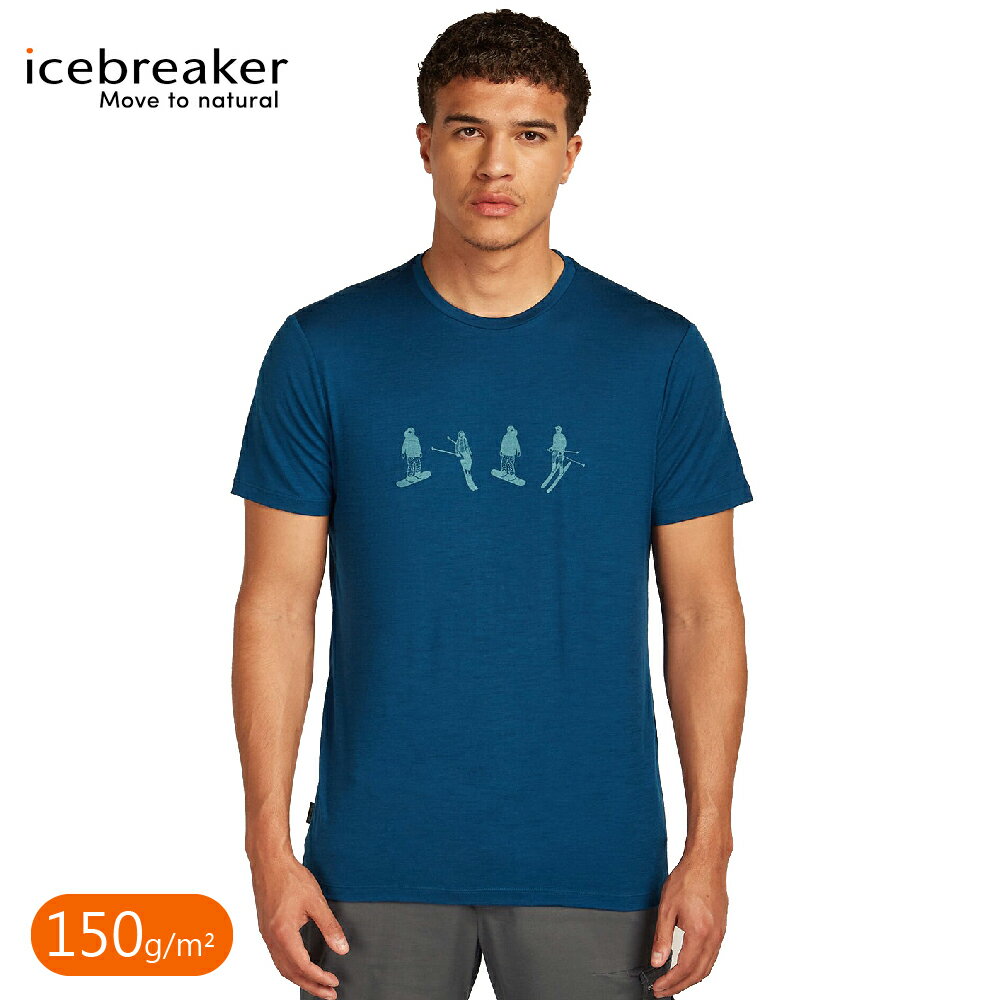 【Icebreaker 男 Tech Lite 圓領短袖上衣 (滑雪日記)150《海洋藍》】0A57BZ/排汗衣/短T/羊毛衫