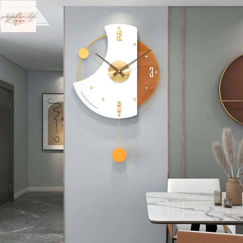 輕奢 圓形 極簡 北歐 金屬掛鐘客廳現代簡約 靜音鐘錶 木質時鐘 搖擺掛鐘 掛牆掛錶