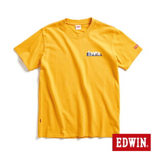 EDWIN 露營系列 富士山腳營地LOGO小印花短袖T恤-男款 桔黃色