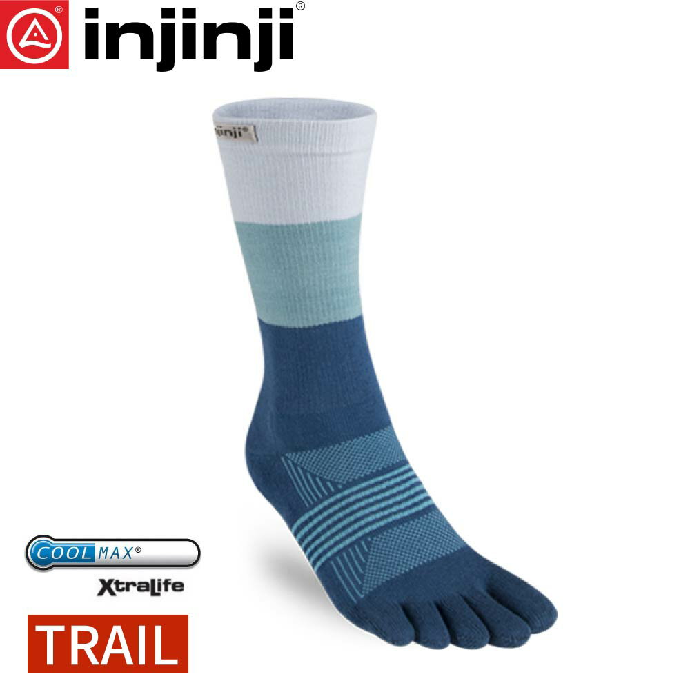 【INJINJI 美國 女 TRAIL野跑避震吸排五趾中筒襪《湖水藍》】3956/五指襪/專業排汗襪/登山健行襪/休閒襪