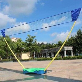 【可擕式羽毛球網架-全套組-塑膠底座+PE網- 網寬3米*高1.55米-1套/組】(含底座*1、撐杆*2、網*1、球*3、球拍*2)-56007