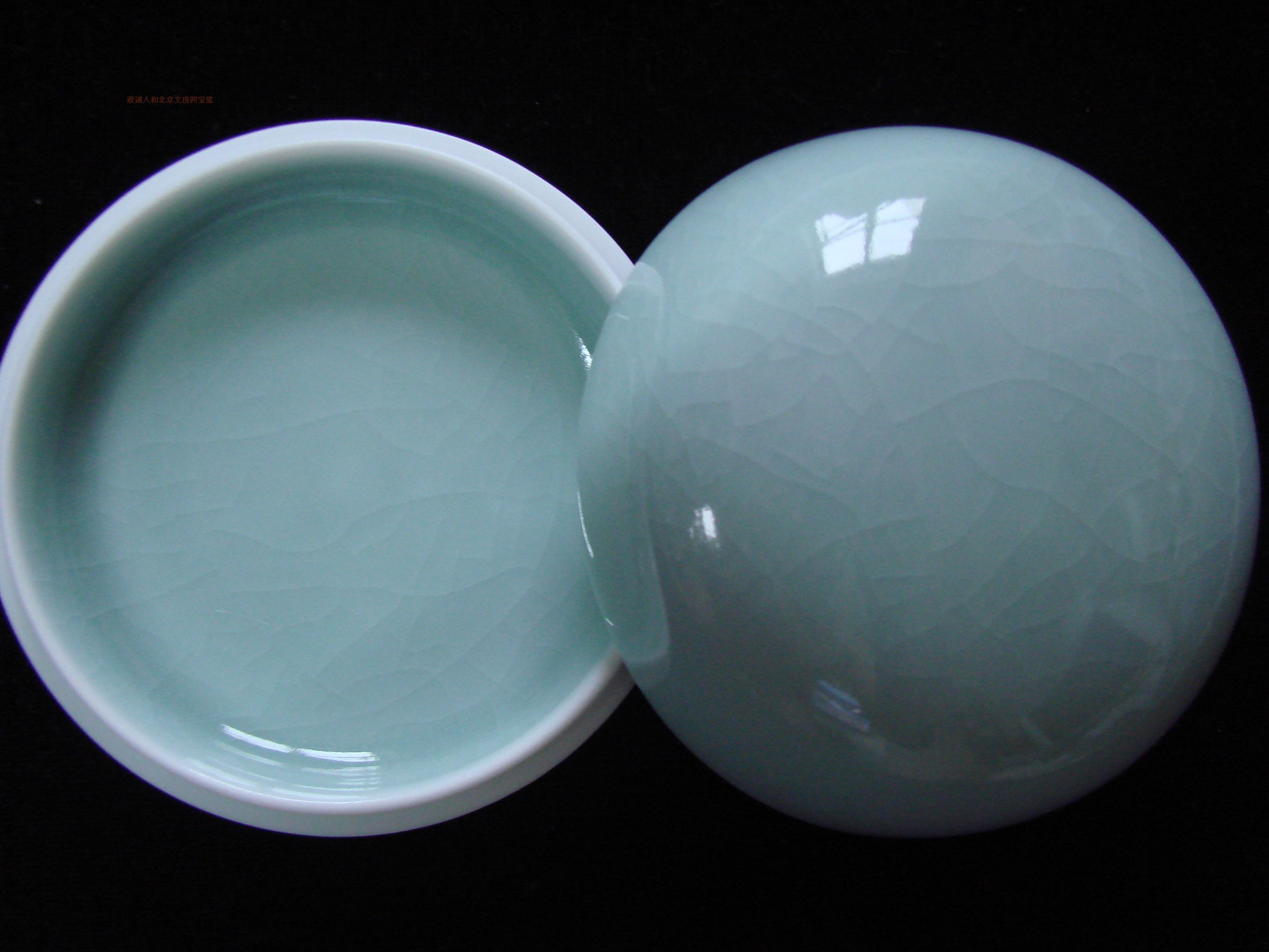 印泥盒印缸精品大號汝窯粉青冰紋單色釉內徑9.4cm潛泉牌箭鏃朱砂| 協貿
