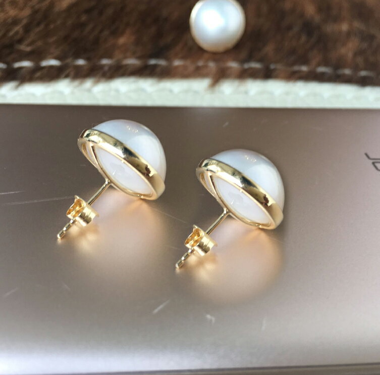 天然馬貝珍珠耳釘18K金5A鏡面炫彩無瑕進口馬貝耳環女 4