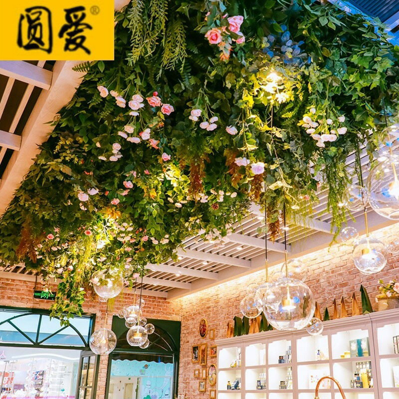 公司貨 免運開發票 特惠網紅吊頂模擬綠植天花板裝飾造景 直播間飯店樹藤婚慶假花