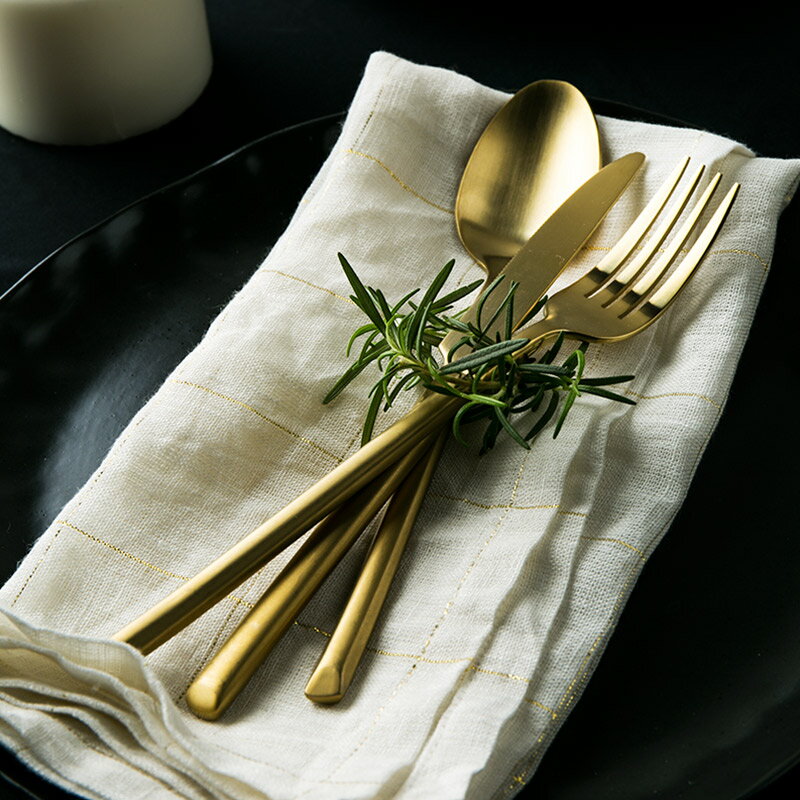 朵頤歐式牛排刀叉勺套裝 金色刀叉三件套 不銹鋼西餐餐具套裝家用1入