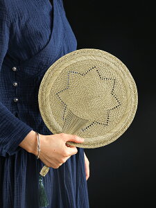 純手工編織蒲草扇 夏季納涼兒童寶寶驅蚊老式扇子 天然草編中國風