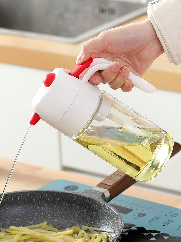 控油瓶家用按壓式透明玻璃計量壺廚房密封限油壺定量調味分油瓶子
