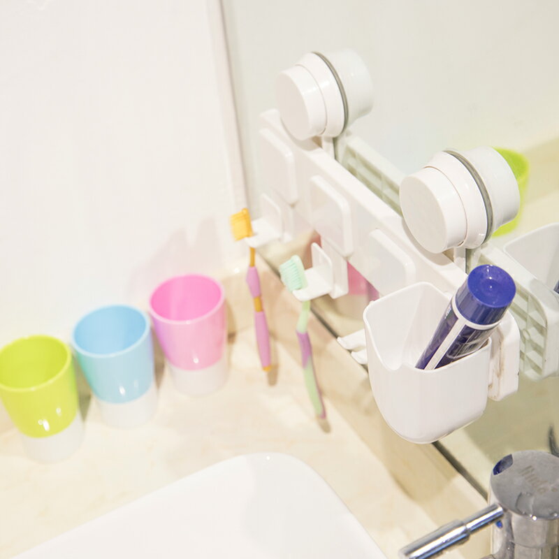 創意衛生間強力吸盤刷牙杯漱口杯子洗漱杯情侶杯子牙膏牙刷架套裝1入