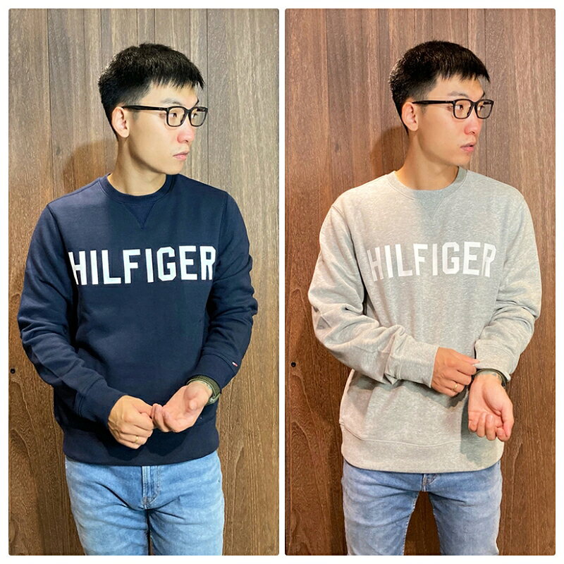 美國百分百【全新真品】Tommy Hilfiger 大學T 圓領 長袖 TH logo 深藍 灰色 BF12