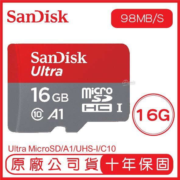 【9%點數】SANDISK 16G ULTRA microSD 98MB/S UHS-I C10 A1 記憶卡 16GB 紅灰【APP下單9%點數回饋】【限定樂天APP下單】