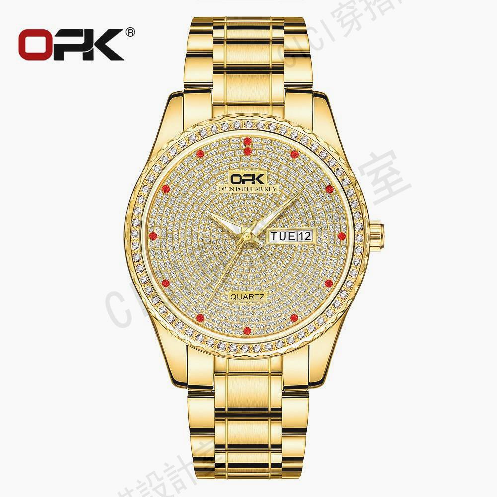 鑲鑽雙日曆石英錶 防水手錶 時尚商務男士手錶 潮流休閒男錶【亞德機械五金家居】 2