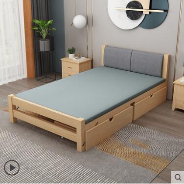 實木床1.2米單人床現代簡約1.5米雙人床經濟型1.8m軟靠折疊床家用