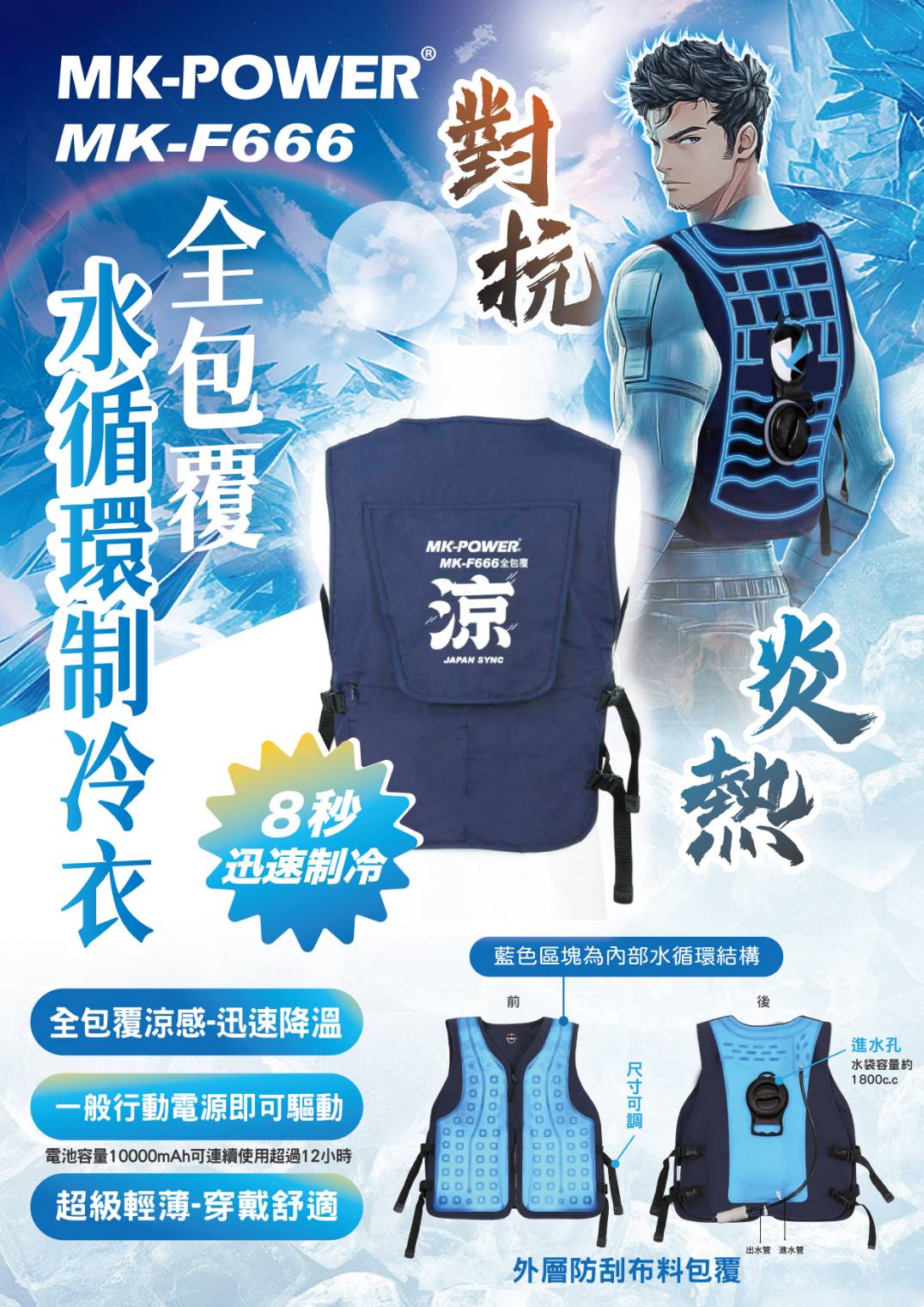 WIN五金 MK-666 水冷服 (無附行動電源) 水冷服 冰涼服 水冷服 降溫 超薄 快速製冷 空調服 葉片式製冷 水冷衣