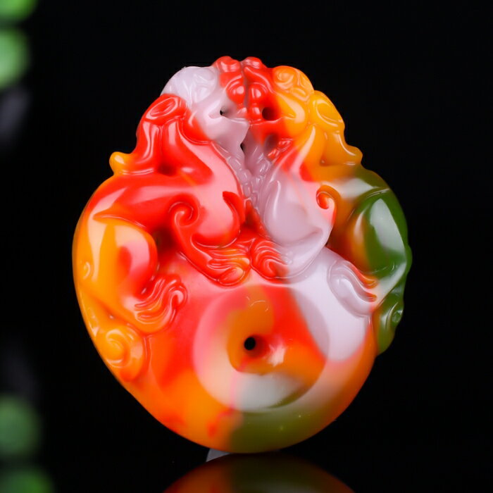 和田玉平安扣吊墜玉貔貅掛件彩玉皮丘情侶款金絲玉雙貔貅項鏈