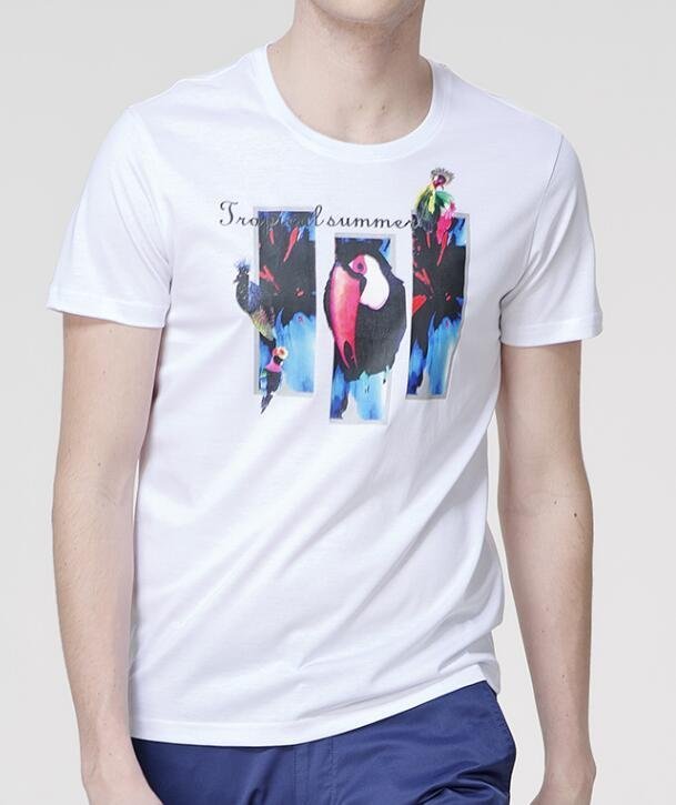 FINDSENSE MD 韓國 男 街頭 時尚 潮 烏類圖案印花 短袖T恤 特色T恤 圖案T