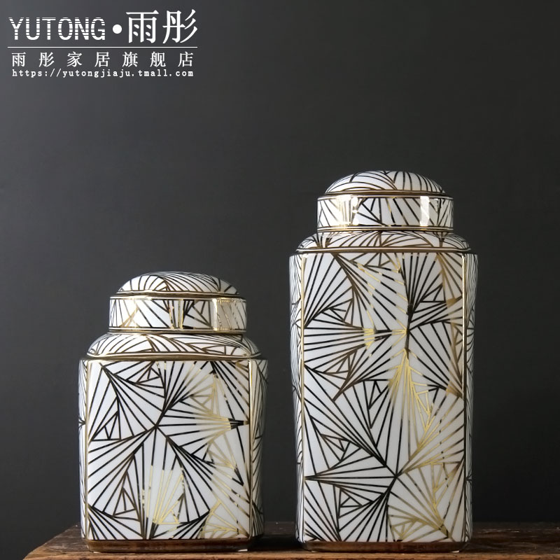 歐式客廳玄關酒櫃茶幾裝飾擺件 美式田園創意軟裝飾品陶瓷儲物罐