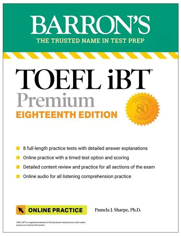 TOEFL iBT Premium with 8 Online Practice Tests+Online Audio (18版) Pamela J. Sharpe 2024 Barron's