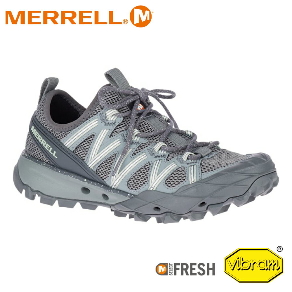 【MERRELL 美國 女 Choprock 水陸兩棲健行登山鞋《灰/薄荷綠》】033450/短筒/輕量/健走/溯溪/慢跑/防臭