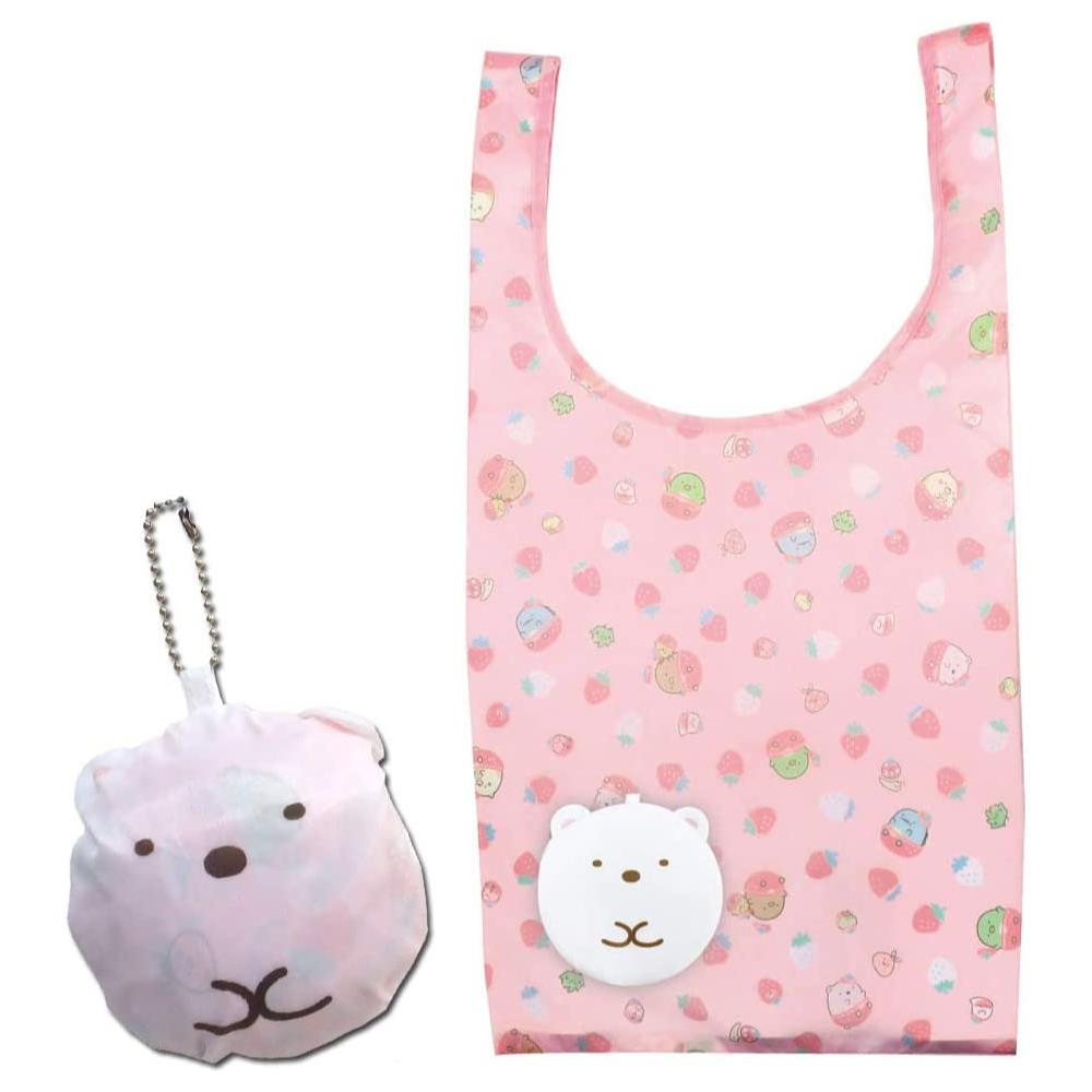 asdfkitty*日本san-x角落生物白熊粉紅色輕量可折疊收納購物袋/手提袋/收納袋-日本正版商品