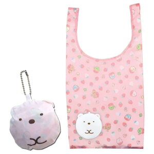 asdfkitty*日本san-x角落生物白熊粉紅色輕量可折疊收納購物袋/手提袋/收納袋-日本正版商品