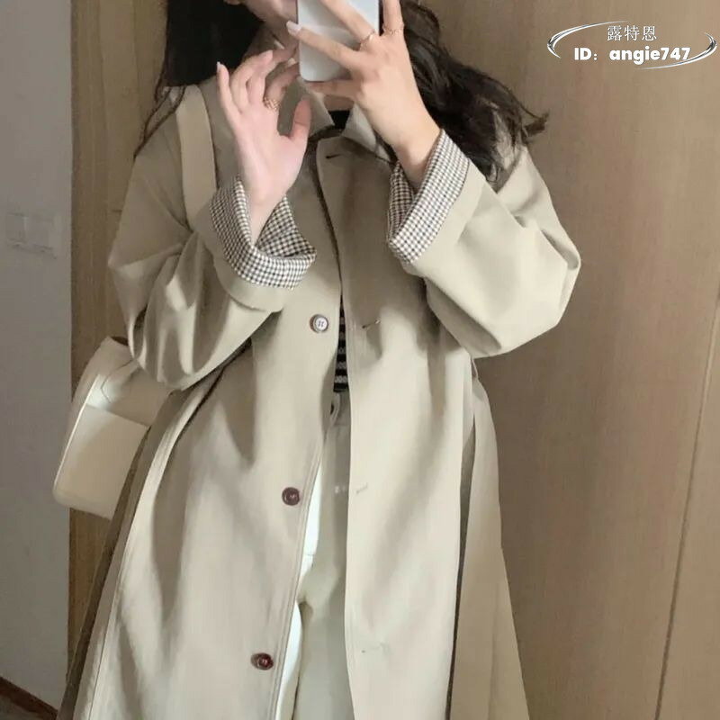早秋風衣外套女2024年新款春秋季卡其色小個子韓版英倫風中長款