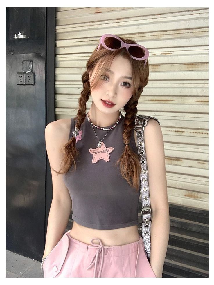 2023美式星星吊帶小背心女ins修身性感甜辣妹純欲風外穿短款上衣—貼心服飾