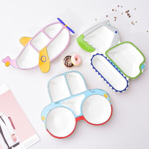 兒童陶瓷創意可愛家用幼兒園寶寶三四分格汽車卡通餐具盤子