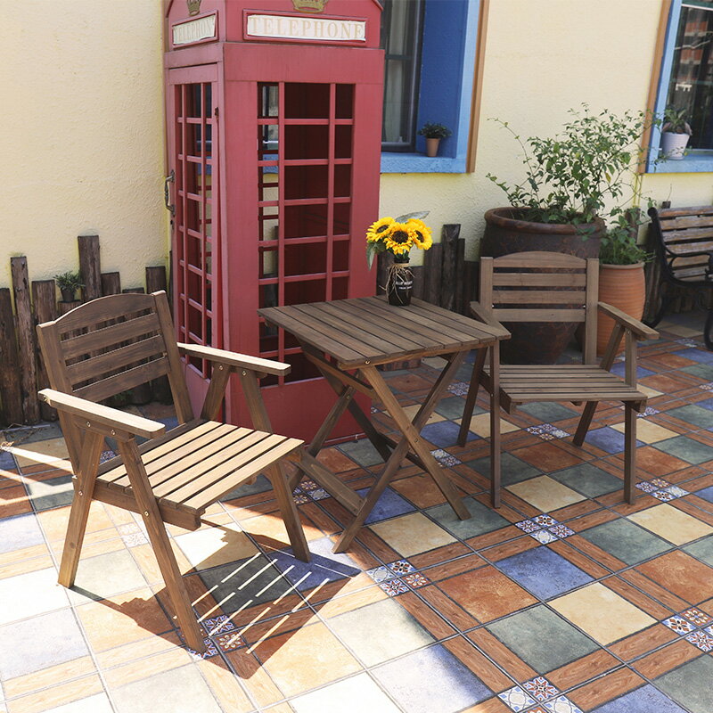 茶几 折疊茶几 實木可折疊桌靠背椅組合便攜家用戶外陽台簡易小茶几方圓餐桌『cyd14742』