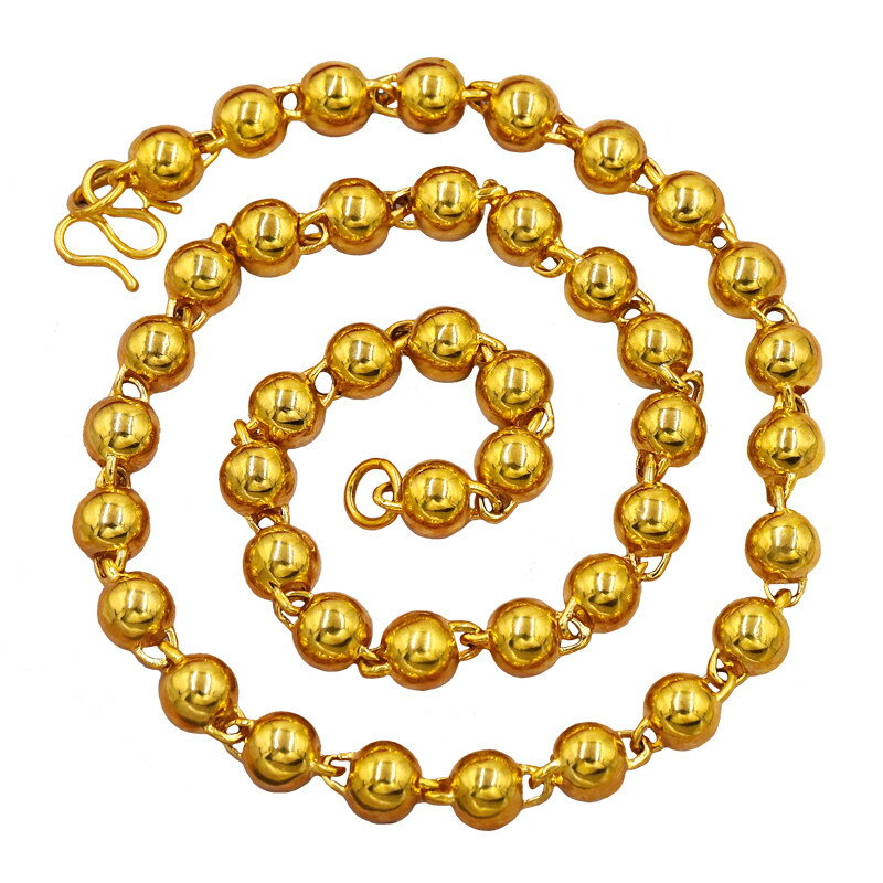 越南沙金項鏈女網紅實心圓珠佛珠男士久不掉色歐幣鍍金24K999黃金
