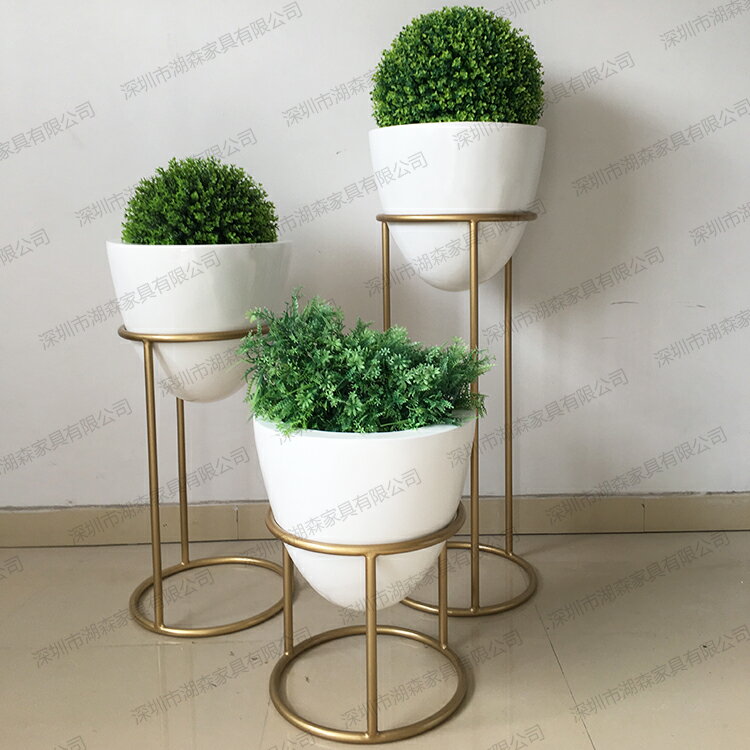 北歐簡約玻璃鋼花盆花架套別墅陽臺綠植花器酒店防水組合花瓶擺件