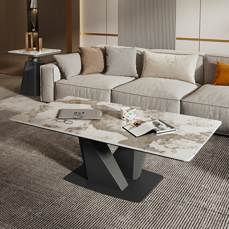 意式極簡巖板長方形茶幾輕奢高級感客廳家用小戶型現代簡約沙發桌