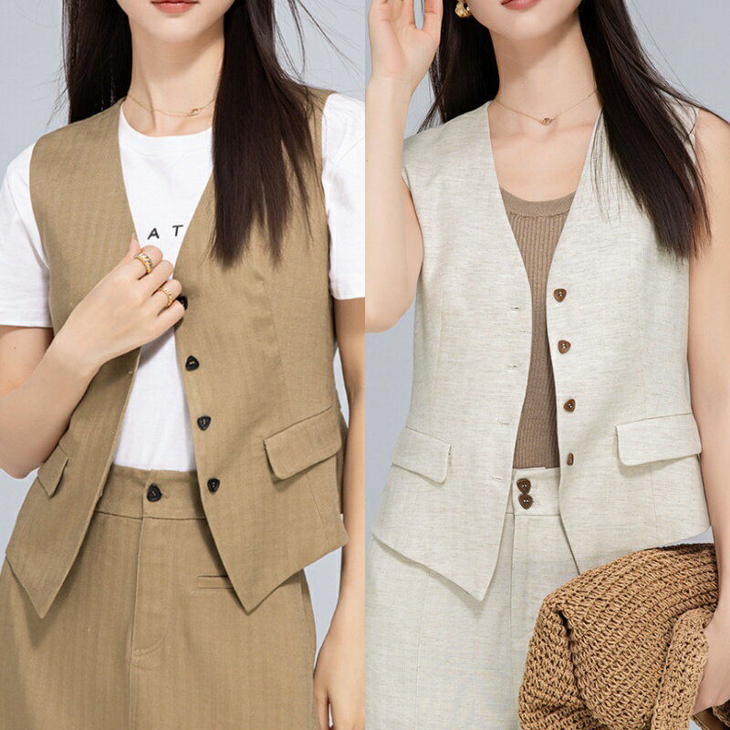 【巴黎精品】現貨+預購 女美式背心外套經典西裝背心夾克休閒外套-老錢風設計感坎肩女外套2色a1kh46