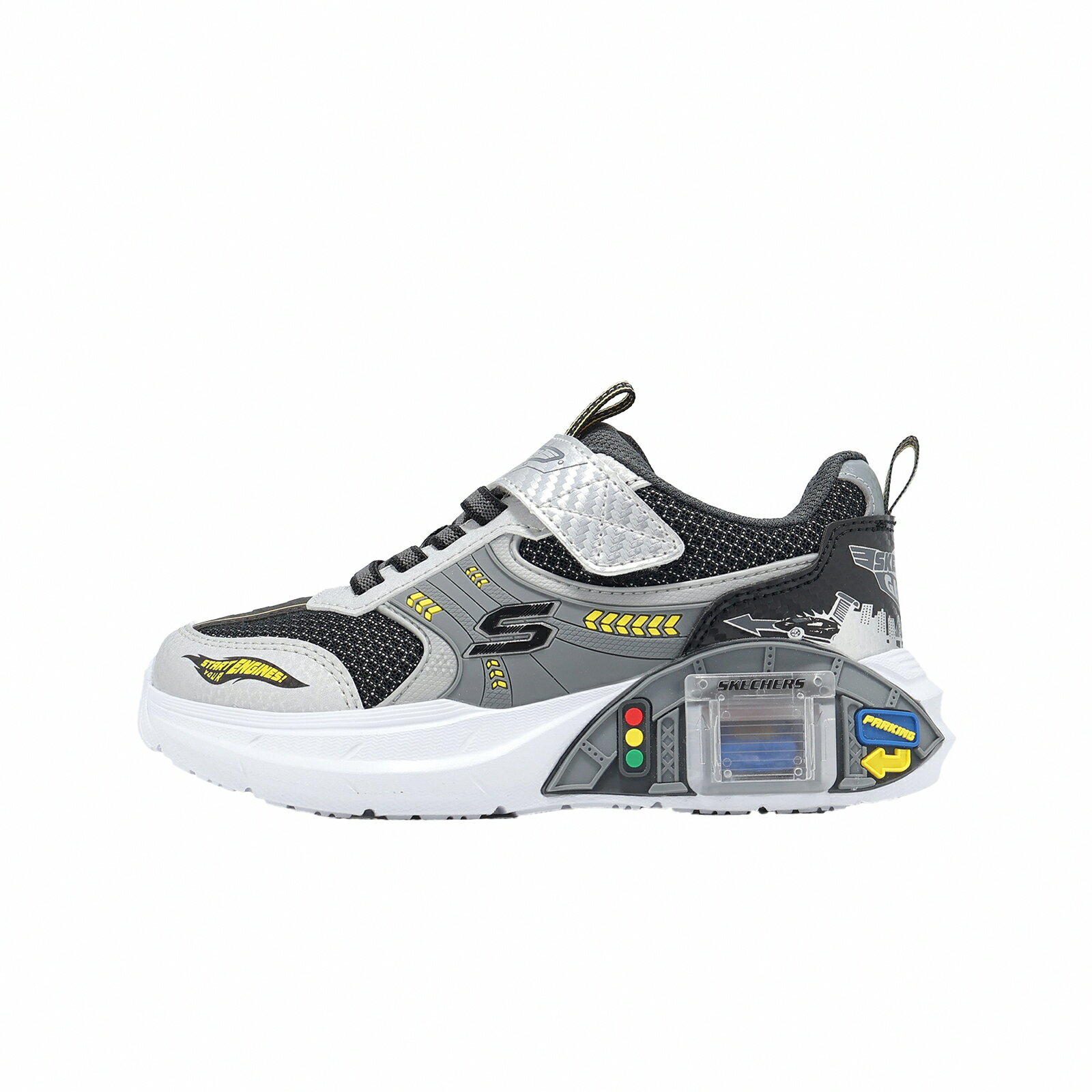 Skechers 休閒鞋 Skechers Garage 中大童 黑 銀 魔鬼氈 汽車圖案 402150LSLBK